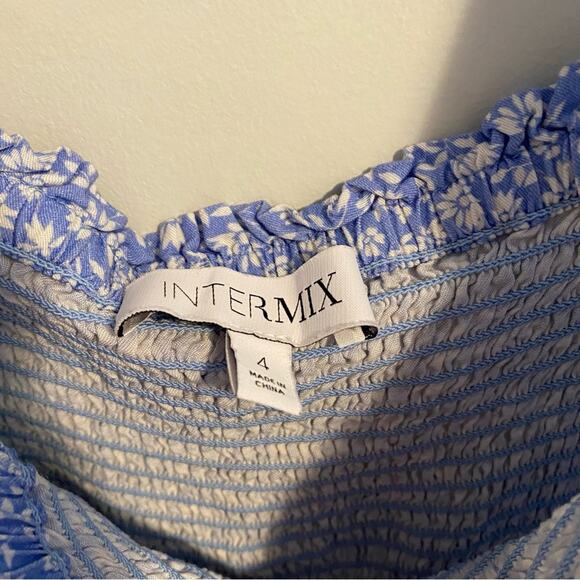 Intermix Blue White Floral Smocked Jumpsuit 4 - Picture 10 of 12